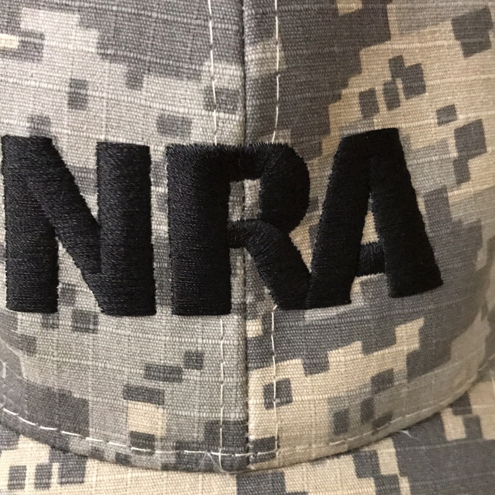 NRA Camo Hat Baseball Cap Bitmap Gray Tan Embroidered Black Letters Adjustable - Picture 2 of 6